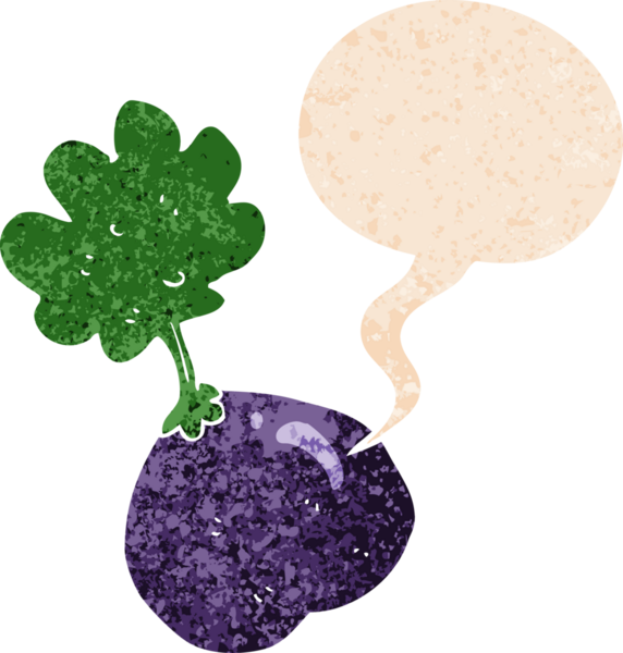 çizgi film sebzesi, konuşma baloncuğu ile grunge sıkıntılı retro dokuma tarzı bir insan tarafından çizilmiş