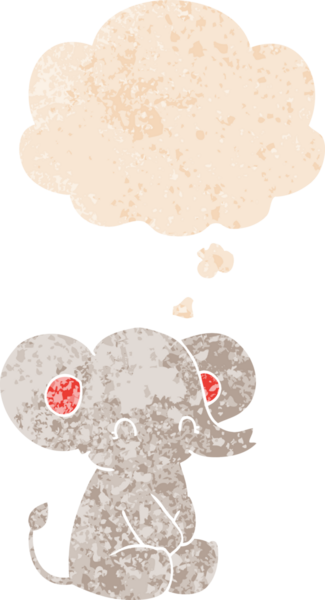 Homurdanan düşünce baloncuğu olan sevimli çizgi film fili bir insan tarafından çizilmiş dertli retro desenli.