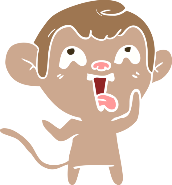 Bir insan tarafından çizilmiş düz renk çizgi film maymunu.