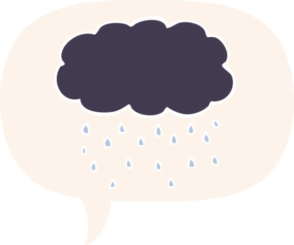 Bir insan tarafından çizilmiş eski tarz bir konuşma baloncuğuyla yağmur yağıyor.