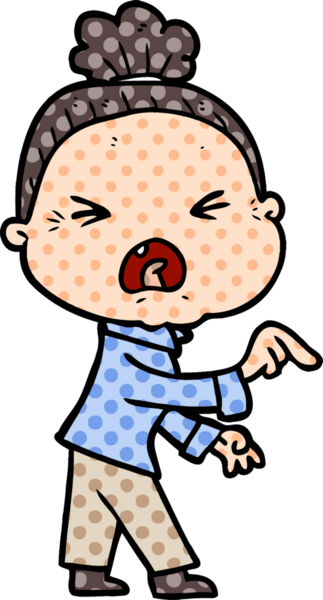 Bir insan tarafından çizilmiş kızgın yaşlı kadın çizgi filmi.