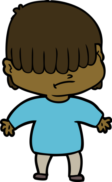 Bir insan tarafından çizilmiş dağınık saçlı çizgi film çocuğu.