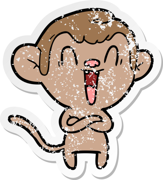 Bir insan tarafından çizilmiş gülen maymunun sıkıntılı çıkartması.