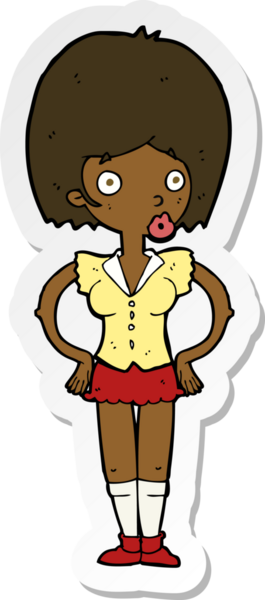 Bir insan tarafından çizilmiş kalçasında elleri olan bir karikatür kadının çıkartması.