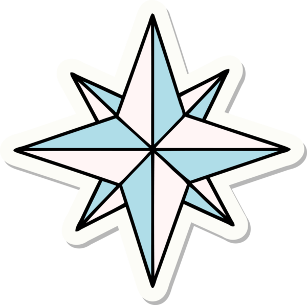 Bir insan tarafından çizilmiş geleneksel bir yıldız stiliyle dövme çıkartması.