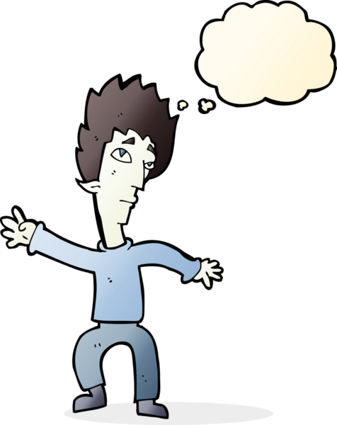 Bir insan tarafından çizilmiş düşünce balonlu vampir adam.