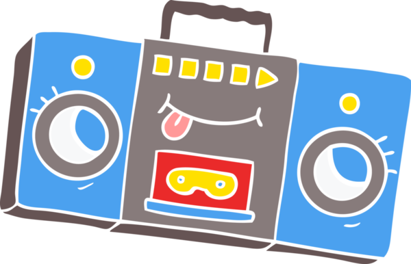 düz renkli çizgi film retro kaset oynatıcı bir insan tarafından çizildi