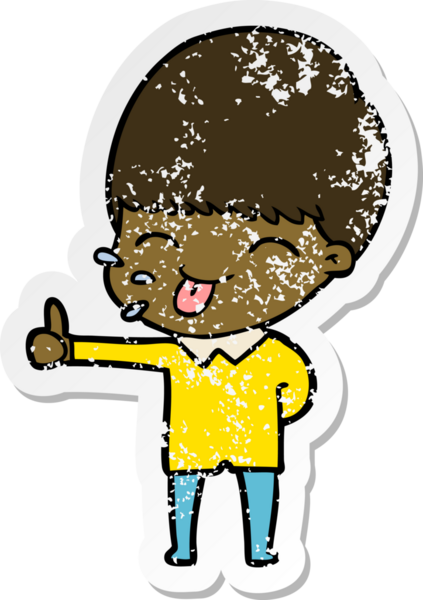 Bir insan tarafından çizilmiş mutlu çizgi film çocuğunun sıkıntılı çıkartması.