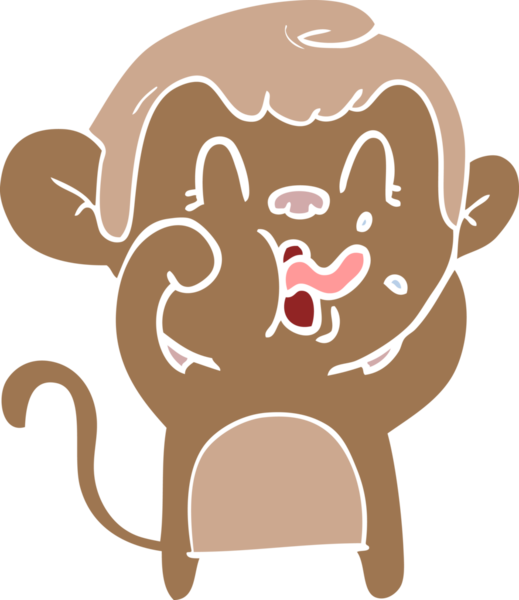 Bir insan tarafından çizilmiş düz renk çizgi film maymunu.