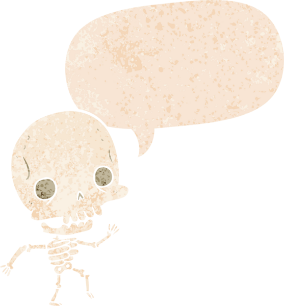 grunge 'da konuşma baloncuğu olan karikatür iskeleti bir insan tarafından çizilmiş tedirgin geçmiş dokular.