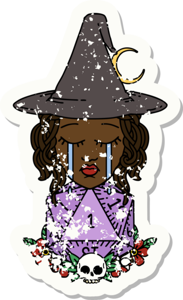 Retro Dövme Tarzı Ağlayan İnsan Cadı Doğal bir D20 zar atışıyla Bir insan tarafından çizilmiş