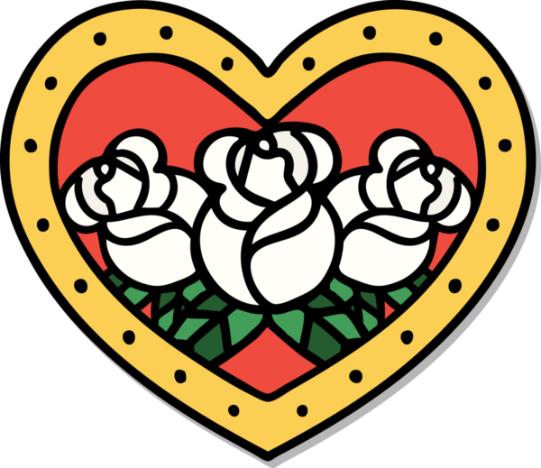 Geleneksel kalp stili dövme çıkartması ve bir insan tarafından çizilmiş çiçekler.