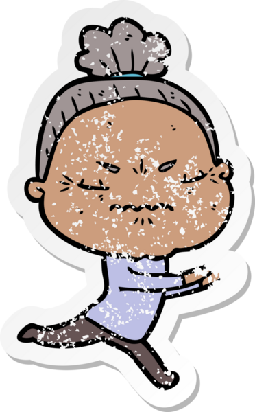 Bir insan tarafından çizilmiş, sıkıntılı bir karikatür çıkartması.