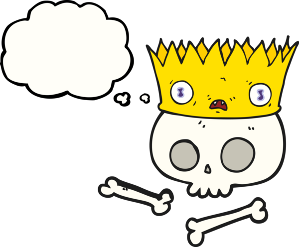 İnsan tarafından çizilmiş eski bir kafatasına serbest çizim baloncuk karikatür sihirli taç