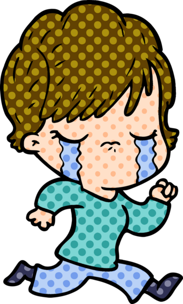 Bir insan tarafından çizilmiş ağlayan çizgi film kadını.