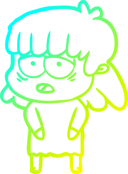 Bir insan tarafından çizilmiş, karikatür çizen yorgun bir kadın.