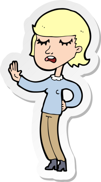 Bir insan tarafından çizilmiş bir karikatür kadının çıkartması.