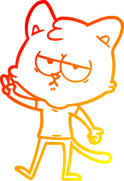 Bir insan tarafından çizilmiş sıkılmış çizgi film kedisinin sıcak çizgi çizgisi.