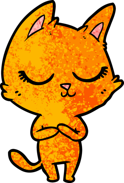 Bir insan tarafından çizilmiş sakin çizgi film kedisi.