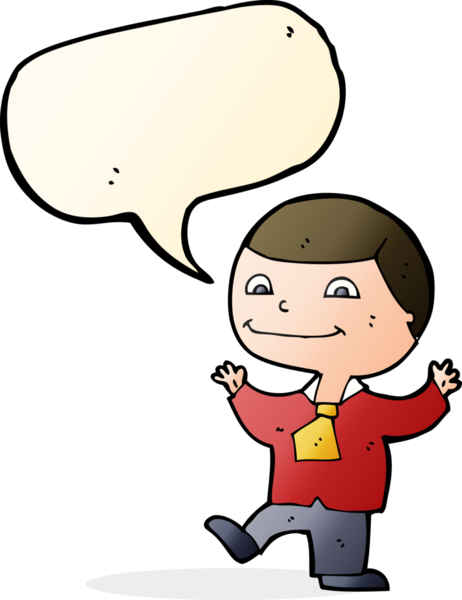 Bir insan tarafından çizilmiş konuşma balonu olan mutlu bir çocuk.