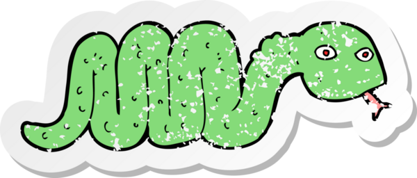 Bir insan tarafından çizilmiş komik bir çizgi film yılanının gerilimli çıkartması.