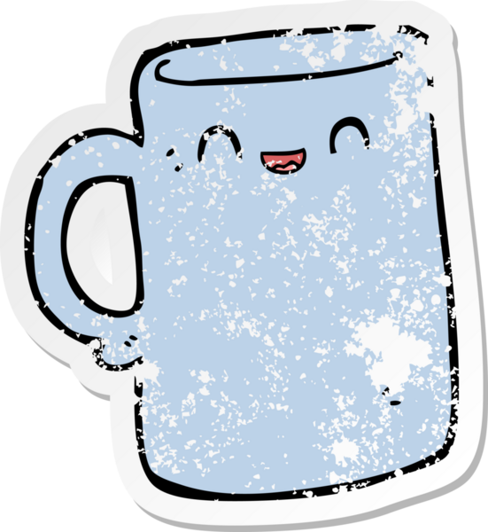 Bir insan tarafından çizilmiş karikatür bardağının sıkıntılı çıkartması.