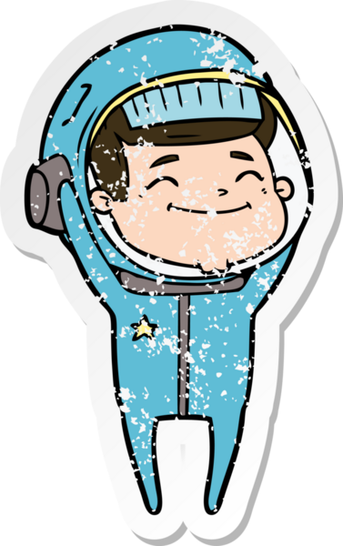 Bir insan tarafından çizilmiş mutlu bir astronotun sıkıntılı çıkartması.