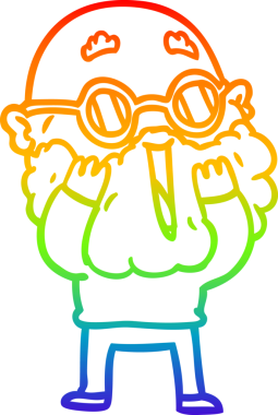 Karikatür çizen gökkuşağı gradyanı bir insan tarafından çizilmiş sakallı, hayret verici bir adam.