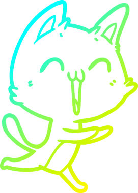 Bir insan tarafından miyavlanan mutlu çizgi film kedisinin soğuk gradyan çizimi