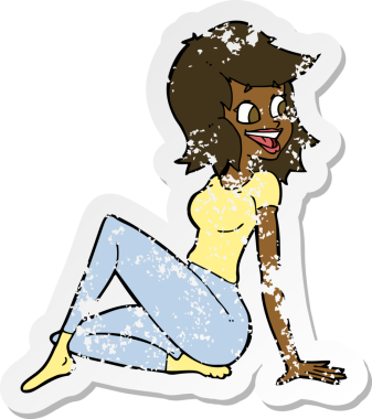 Bir insan tarafından çizilmiş mutlu bir kadına benzeyen bir çizgi filmin gerilimli çıkartması.