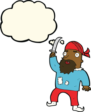 Bir insan tarafından çizilmiş düşünce balonlu bir korsan.