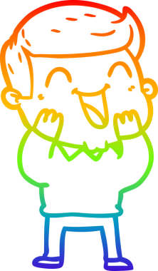 Gökkuşağı gradyan çizgi çizimi bir insan tarafından çizilmiş gülen bir karikatür adam