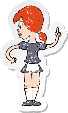 Bir insan tarafından çizilmiş bir çizgi film garsonunun gerilimli çıkartması.