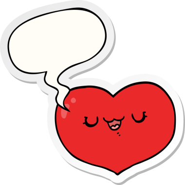 Bir insan tarafından çizilmiş konuşma kabarcığı çıkartmalı karikatür aşk kalbi.