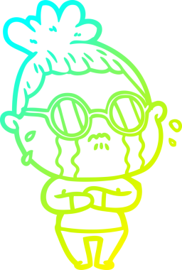 Bir insan tarafından çizilmiş gözlüklü, ağlayan bir karikatür çizimi.