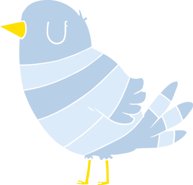 Bir insan tarafından çizilmiş düz renkli çizgi film kuşu