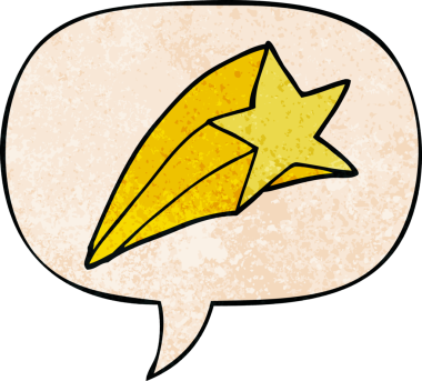 Bir insan tarafından çizilmiş eski moda konuşma baloncuğu olan çizgi film yıldızı.