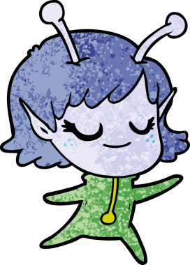 Bir insan tarafından çizilmiş gülümseyen uzaylı kız çizgi filmi.