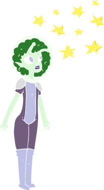 Bir insan tarafından çizilmiş uzaylı uzay kızının düz renk çizimi