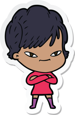 Bir insan tarafından çizilmiş mutlu bir kadının çıkartması.