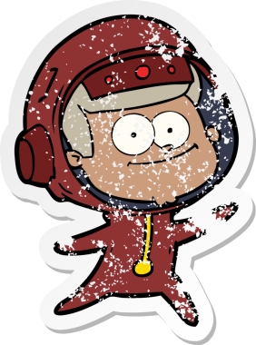 Bir insan tarafından çizilmiş mutlu bir astronot karikatürü.