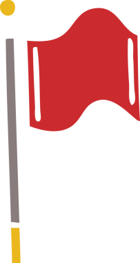 Bir insan tarafından çizilmiş kırmızı bayrağın düz renkli retro karikatürü