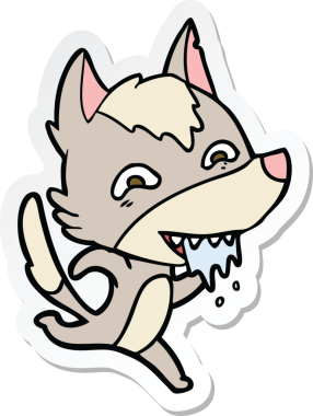 Bir insan tarafından çizilen aç kurt çizgi filminin çıkartması.