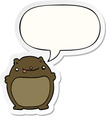 Bir insan tarafından çizilmiş baloncuk çıkartmalı çizgi film ayısı.