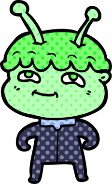 Bir insan tarafından çizilmiş dost canlısı çizgi film uzay adamı.