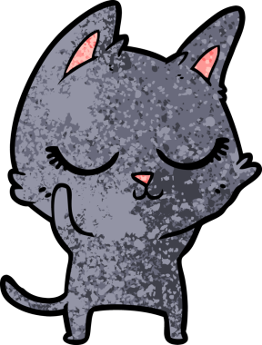 Bir insan tarafından çizilmiş sakin çizgi film kedisi.