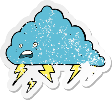 Bir insan tarafından çizilmiş bir karikatür gökgürültüsü çıkartması.