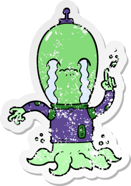 Bir insan tarafından çizilmiş karikatür bir uzaylının sıkıntılı çıkartması