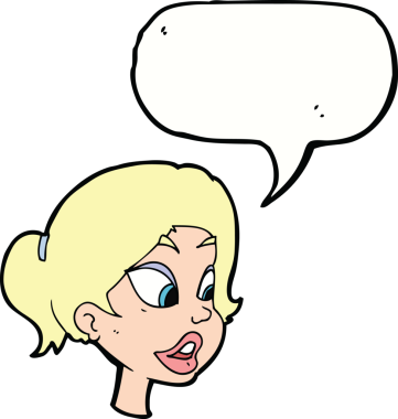 Bir insan tarafından çizilmiş konuşma balonu olan karikatür dostu bir kadın.