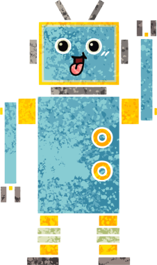 Bir insan tarafından çizilmiş bir robotun retro çizim tarzı karikatürü